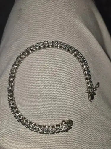 AAA+ Quality Vintage Dimond Patterned Gold over Sterling Tennis Bracelet 7.5inch W32 ABC Jewelery